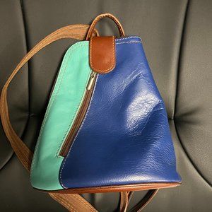 Vera Pelle Multi Color Leather Bag Brown Trim Made in Italy Backpack Purse bag